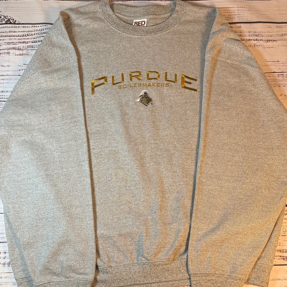 Red Brand Gray Purdue Boilermakers Embroidered Crewneck Sweater